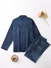 2-teiliger blauer gestreifter satin-pyjama – herren schlafanzug mit langen ärmeln