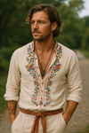 Herren vintage langarmhemd - besticktes freizeitbluse für den alltag