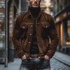 Männer vintage leder jacke mit revers - vielseitige arbeitsjacke mit mehreren taschen für freizeit und büro