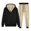 2-teiliger herren tracksuit casual wear - warmer fleece gefütterter schwarzer anzug für entspannte abende