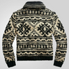 Männer zip-up strickjacke in warmem schwarz und beigen geometrischen mustern - lässige schicht für kühlere tage