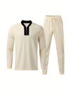 2-teiliger herren trainingsanzug im smart casual look – modernes zip-kragen oberteil und hosenensemble