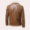 Männers braune lederjacke mit kunstfell-futter - modische freizeit-winterjacke