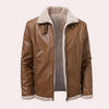 Männers braune lederjacke mit kunstfell-futter - modische freizeit-winterjacke